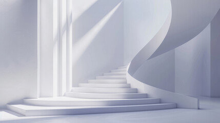 Obraz premium Modern white spiral staircase in minimalistic interior