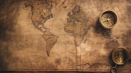 Vintage World Map with Compass
