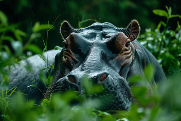 Hippopotamus Amidst Lush Greenery