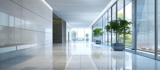 Inside a contemporary entrance hall within a modern office building.