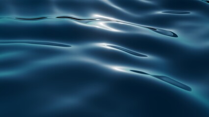3d render, abstract background of a tranquil and deep blue water surface, with gentle ripples catching the light, conveying a sense of calm and depth. Wallpaper of wavy sea surface