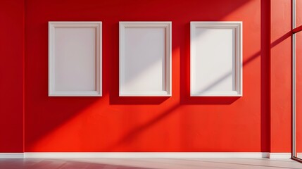 versatility of white blank frames against a vibrant red background, their timeless appeal and bold contrast captured in cinematic high resolution photography.