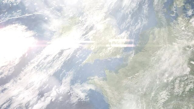 Zoom in from space and focus on Bridgwater, UK. 3D Animation. Background for travel intro. Elements of this image furnished by NASA