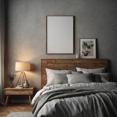 Mockup frame in bedroom interior background, 3d render