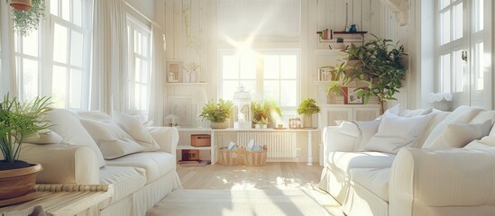 Country cottage interior with a simple and bright white design.