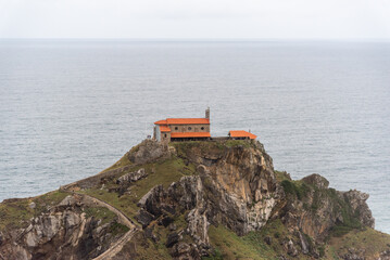 Detailed plan of the tourist monument of the Basque coast San Juan de Gaztelugatxe small hermitage located on top of a hill in the middle of the sea.