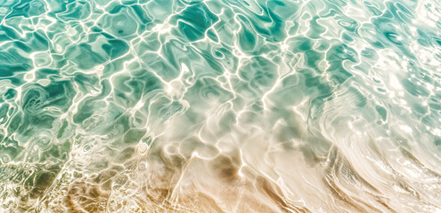 Naklejka premium Turquoise Water with Sunlight Reflections and Sandy Bottom. Nature beach Background