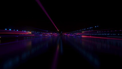 3d animation of a vibrant multicolored lights and particles leaving visible trails. Glowing neon lines. Information transition, big data streaming and flowing inside of optical fiber - Powered by Adobe
