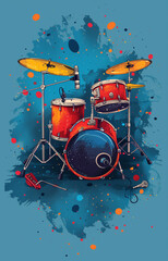 Rhythm Splash: Drums Alive with Cosmic Beats - obrazy, fototapety, plakaty