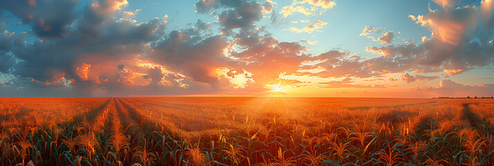 Serbia Vojvodina Province Clouds Over Vast Corn,
Aweinspiring panoramic view of a breathtaking sunset sky in a gorgeous landscape background
