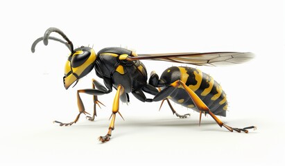 Wasp isolated on white background, studio shot, photo realistic, high resolution macro photography