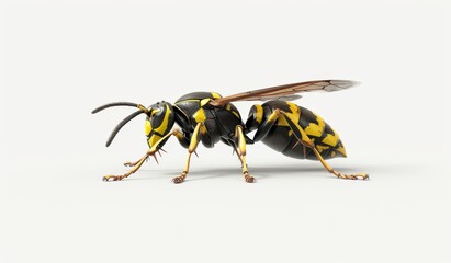 Wasp isolated on white background, studio shot, photo realistic, high resolution macro photography
