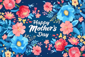 Fototapeta na wymiar A vivid and festive graphic presents a warm Mothers Day greeting with stylized text surrounded by a multitude of colorful flowers