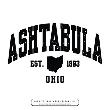 Ashtabula text effect vector. Editable college t-shirt design printable text effect vector