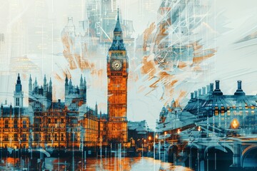 London Layers: Big Ben and the Dance of Time - obrazy, fototapety, plakaty