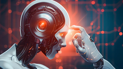 XAI 3D rendering futuristic droid robot technology development, artificial intelligence AI, and machine learning concept. Global robotic bionic science research for future of human life.