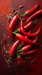 Beautiful presentation of Red chili peppers, hyperrealistic food photography
