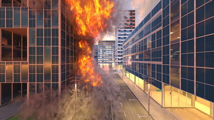 攻撃される未来都市の風景　3DCGレンダリング