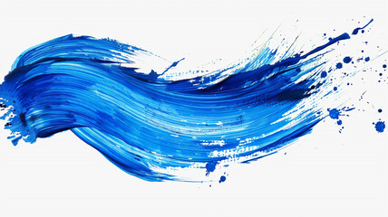 Blue colored brush stroke painting over transparent background, canvas watercolor texture.