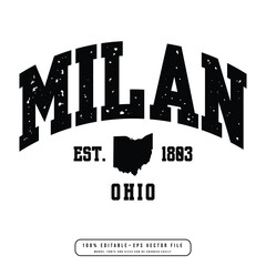Milan text effect vector. Editable college t-shirt design printable text effect vector