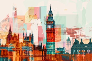 Parliamentary Patchwork: Big Ben and the Textures of Time - obrazy, fototapety, plakaty