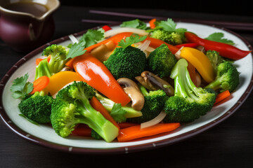 A plate of vegetable stir fry generative AI