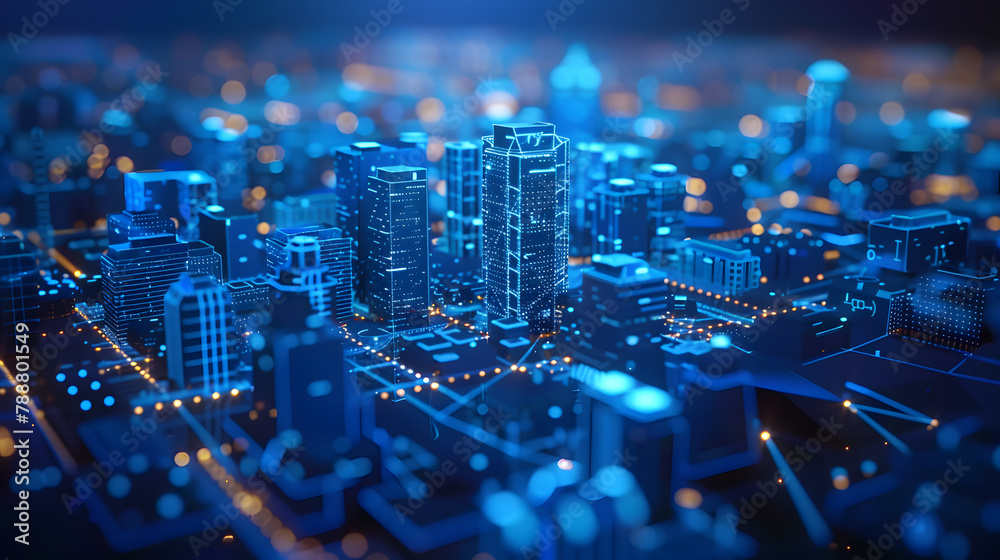 Poster wi-fi smart city or network. low poly wireframe. building automation with computer board illustratio
