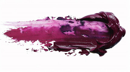 Plum lipstick smear smudge, brush stroke painting over transparent background, canvas watercolor texture. Makeup cream texture background.