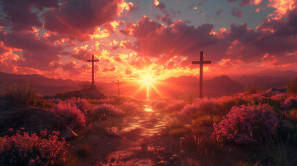 Divine Sunrise: Crosses and Nature’s Splendor