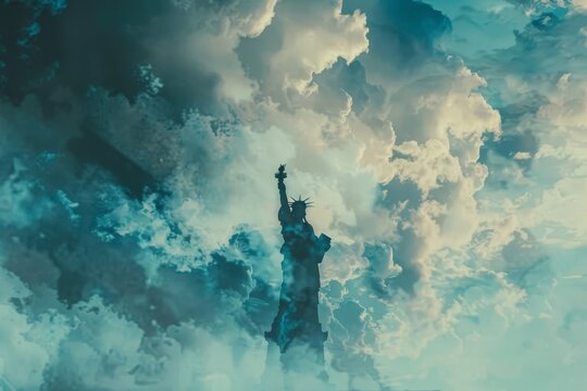 Liberty in the Clouds - Ethereal Double Exposure of the Statue of Liberty