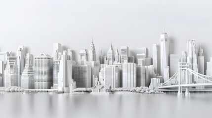 3D paper cut of buildings and bridges. white background
