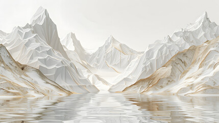 3D paper cut of mountains and rivers. white background