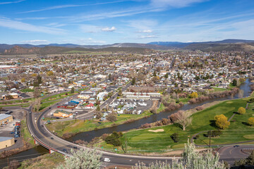 Prineville downtown and Crooked River, view from above. Central Oregon, USA