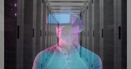 Caucasian young adult wearing virtual reality headset