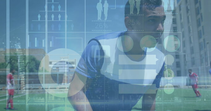 Group of biracial athletes training on soccer field, wearing sportswear - Powered by Adobe