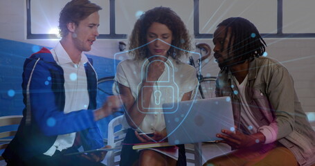 Caucasian male colleague and diverse chefs discussing over laptop