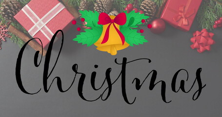 Holiday decorations surround bold Christmas text, signaling celebration time