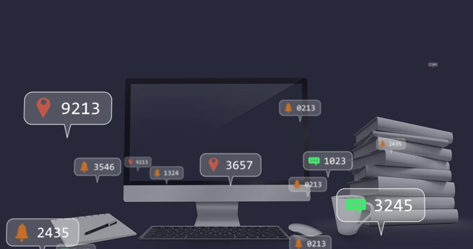 Computer screen displaying social media engagement icons and numbers
