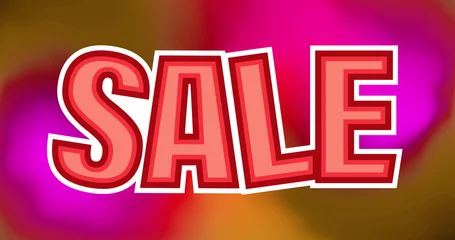 Gordijnen Bold red SALE text stands out against blurred colorful background © vectorfusionart