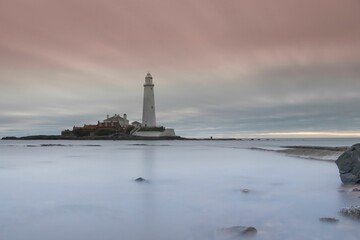Scenic view of Saint Mary's Lighthouse captured during sunrise
