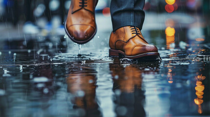 雨の日に歩く革靴