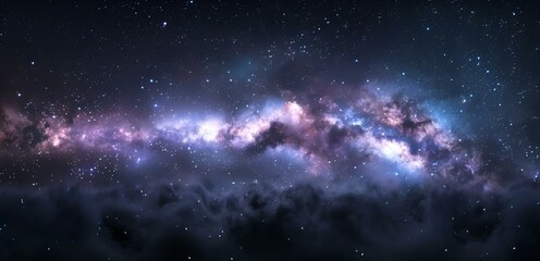 AI generated illustration of a galaxy filled with clouds, stars, and the Milky Way - obrazy, fototapety, plakaty
