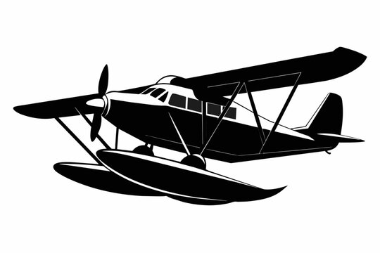 black and white seaplane flying clip art preview