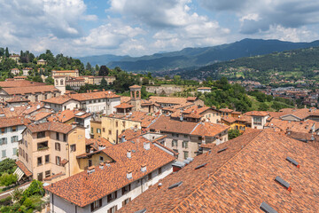 View of Bergamo from the Campanone tower of the old town, Lombardy, Italy
