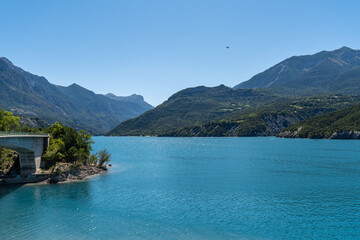 Scenic view overlooking the Lake of Serre-Poncon, Hautes-Alpes, France