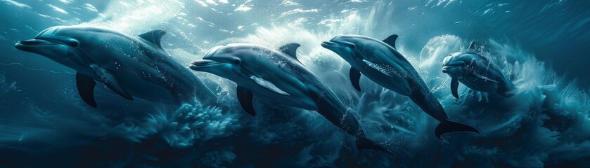 A pod of dolphins swimming in the ocean.