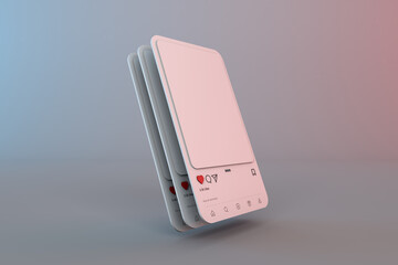 Instagram post a modern 3D app interface for social media. Mockup instagram layout social network