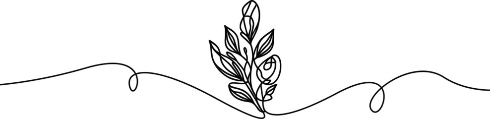 Flowers one line drawing. Flower one line. Abstract flower continuous line. Minimalist contour drawing of flowers. Continuous line drawing of flower . Hand drawn sketch of flower with leaves. - obrazy, fototapety, plakaty