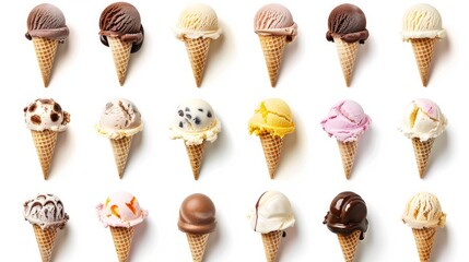 Large collection of Ice cream on white  - obrazy, fototapety, plakaty