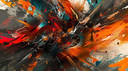 Colorful abstract images created with the concept of state of mind and state of chaotic mind. Use dynamic lines, fragmented shapes, distorted perspectives, and a vibrant color palette.